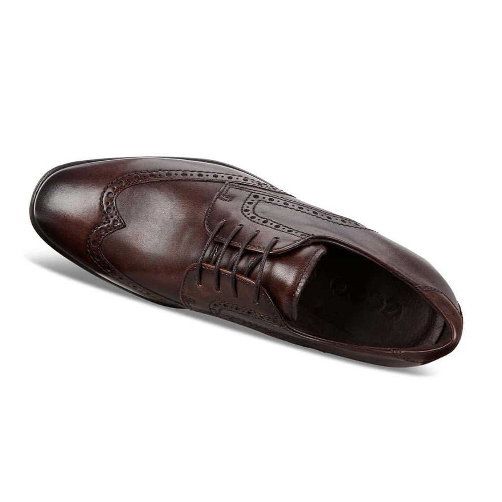 Men's Ecco Melbourne Wingtip Tie Dress Shoes Brown | Canada 523PJJ